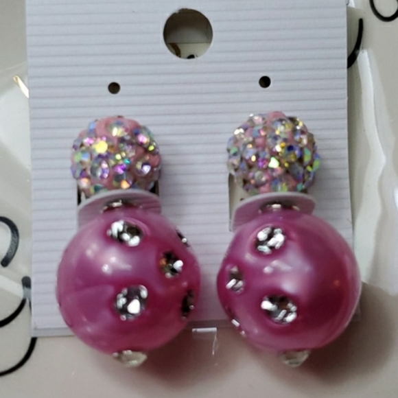 🎀Rhinestone Double Sided Earrings, pink🎀 - Picture 3 of 4